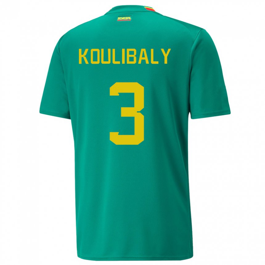 Lapset Senegalin Kalidou Koulibaly #3 Vihreä Vieraspaita 22-24 Lyhythihainen Paita T-paita