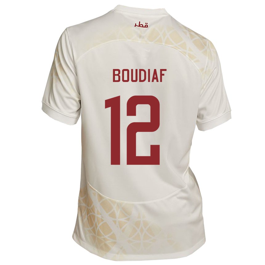 Lapset Qatarin Karim Boudiaf #12 Kultainen Beige Vieraspaita 22-24 Lyhythihainen Paita T-paita