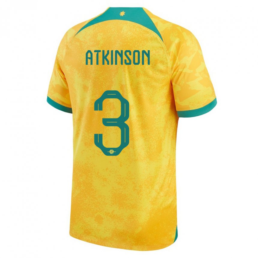 Miesten Australian Nathaniel Atkinson #3 Kultainen Kotipaita 22-24 Lyhythihainen Paita T-paita