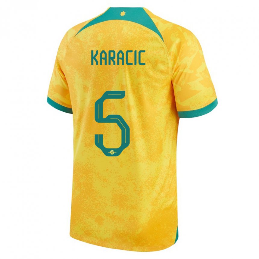 Miesten Australian Fran Karacic #5 Kultainen Kotipaita 22-24 Lyhythihainen Paita T-paita