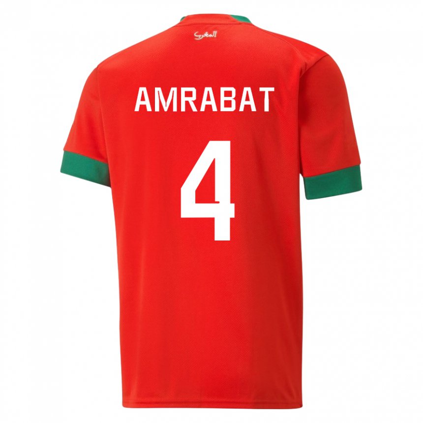 Miesten Marokon Soufiane Amrabat #4 Punainen Kotipaita 22-24 Lyhythihainen Paita T-paita