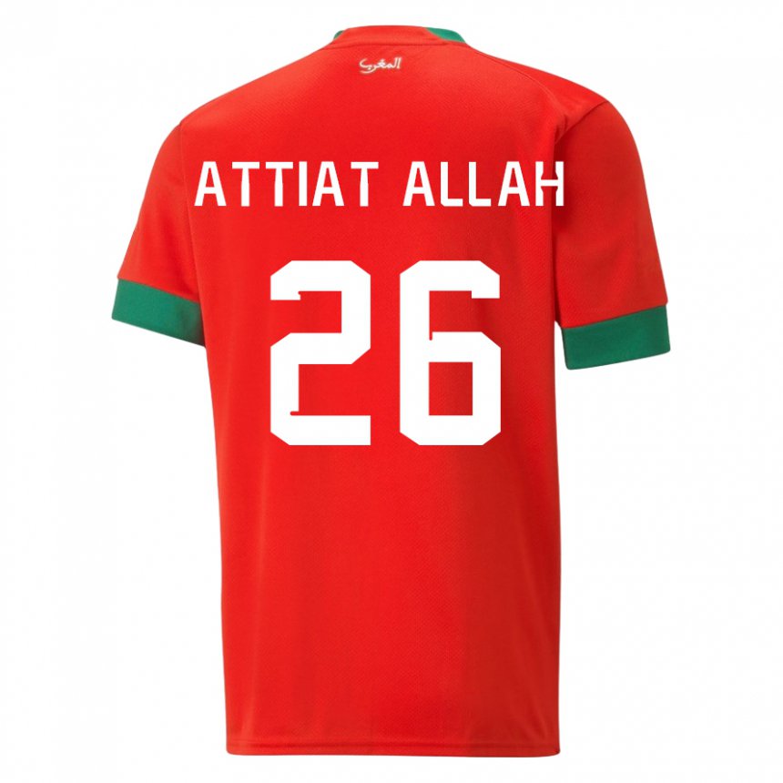 Miesten Marokon Yahia Attiat-allah #26 Punainen Kotipaita 22-24 Lyhythihainen Paita T-paita