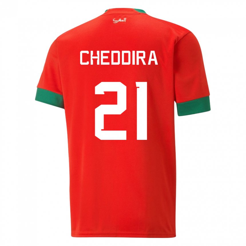 Miesten Marokon Walid Cheddira #21 Punainen Kotipaita 22-24 Lyhythihainen Paita T-paita