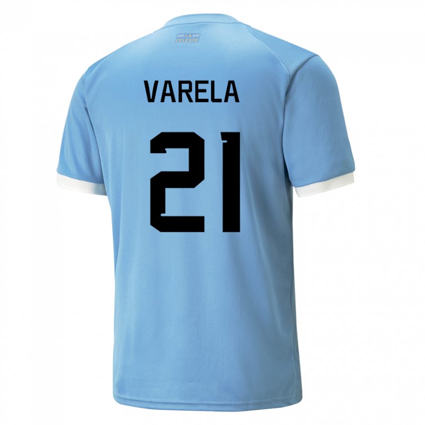 Miesten Uruguayn Gullermo Varela #21 Sininen Kotipaita 22-24 Lyhythihainen Paita T-paita