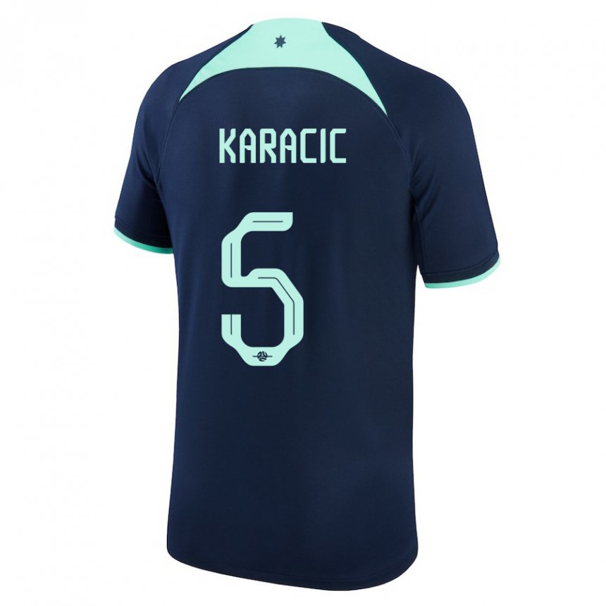 Miesten Australian Fran Karacic #5 Tummansininen Vieraspaita 22-24 Lyhythihainen Paita T-paita