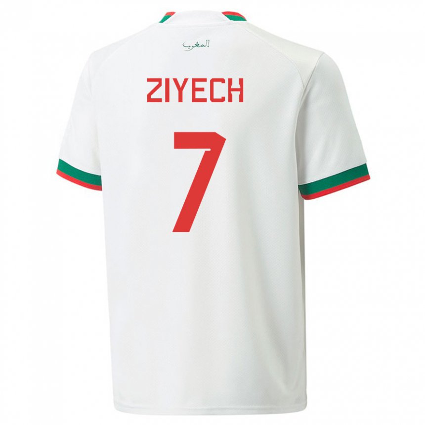 Miesten Marokon Hakim Ziyech #7 Valkoinen Vieraspaita 22-24 Lyhythihainen Paita T-paita