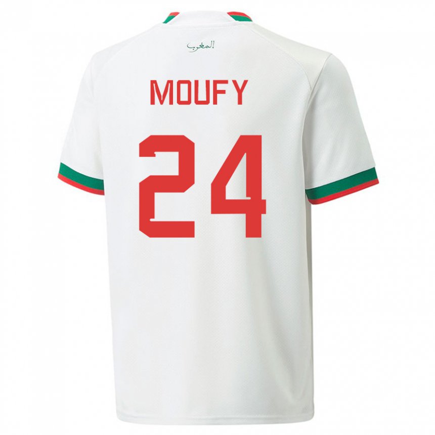 Miesten Marokon Fahd Moufy #24 Valkoinen Vieraspaita 22-24 Lyhythihainen Paita T-paita