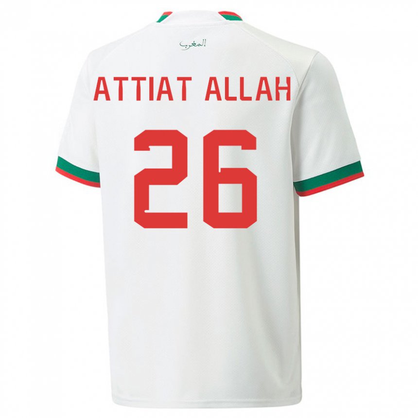 Miesten Marokon Yahia Attiat-allah #26 Valkoinen Vieraspaita 22-24 Lyhythihainen Paita T-paita