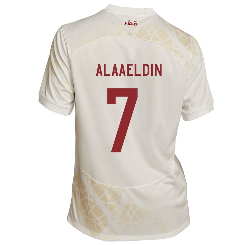 Miesten Qatarin Ahmed Alaaeldin #7 Kultainen Beige Vieraspaita 22-24 Lyhythihainen Paita T-paita