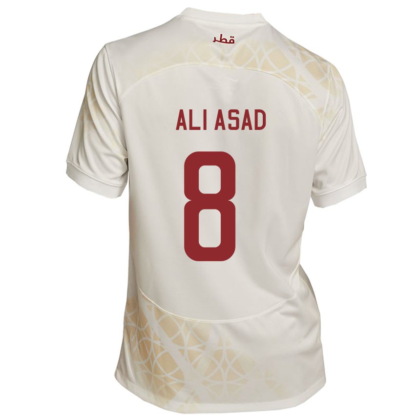 Miesten Qatarin Ali Asad #8 Kultainen Beige Vieraspaita 22-24 Lyhythihainen Paita T-paita