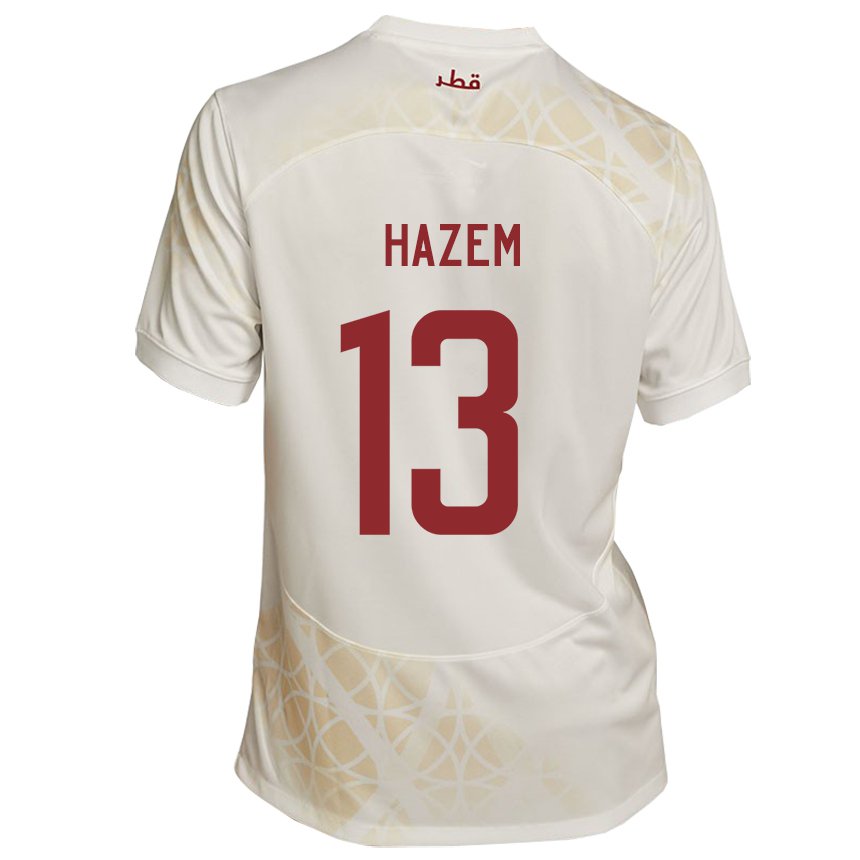 Miesten Qatarin Hazem Shehata #13 Kultainen Beige Vieraspaita 22-24 Lyhythihainen Paita T-paita