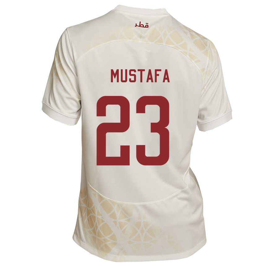 Miesten Qatarin Mustafa Mashaal #23 Kultainen Beige Vieraspaita 22-24 Lyhythihainen Paita T-paita