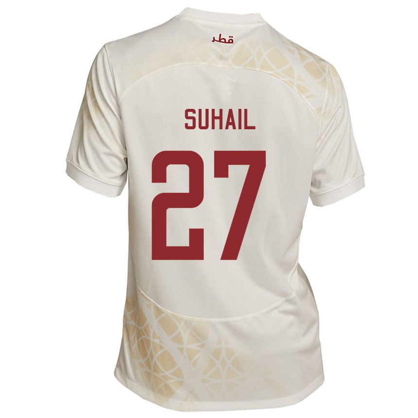 Miesten Qatarin Ahmed Suhail #27 Kultainen Beige Vieraspaita 22-24 Lyhythihainen Paita T-paita