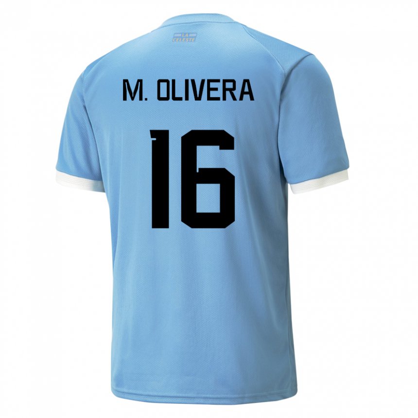 Naisten Uruguayn Mathias Olivera #16 Sininen Kotipaita 22-24 Lyhythihainen Paita T-paita