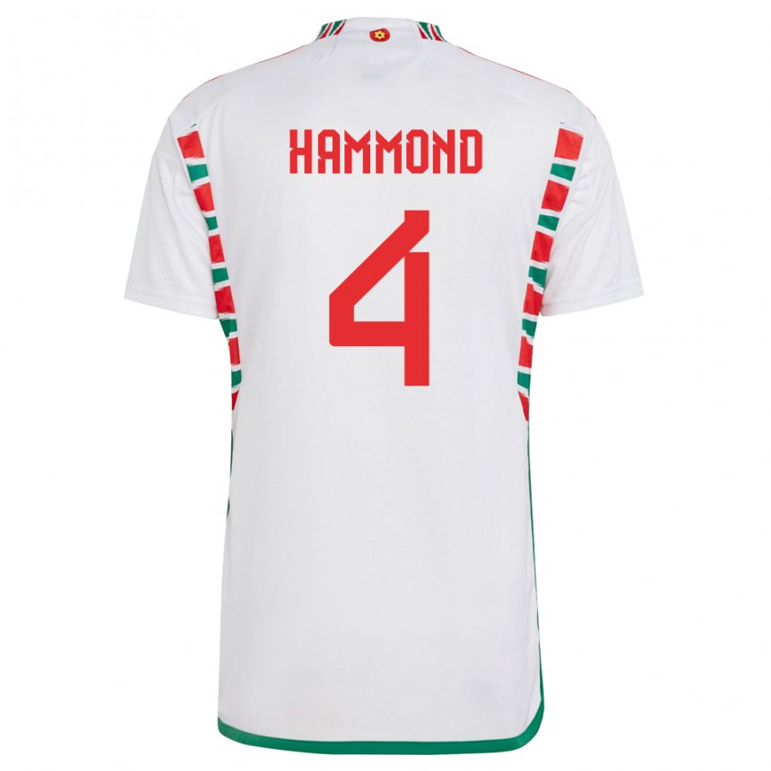 Lapset Walesin Ben Hammond #4 Valkoinen Vieraspaita 22-24 Lyhythihainen Paita T-paita