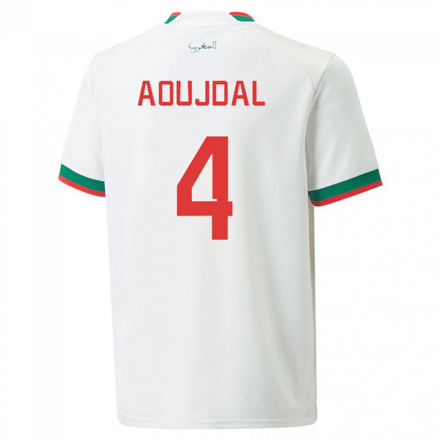 Lapset Marokon Youssef Aoujdal #4 Valkoinen Vieraspaita 22-24 Lyhythihainen Paita T-paita