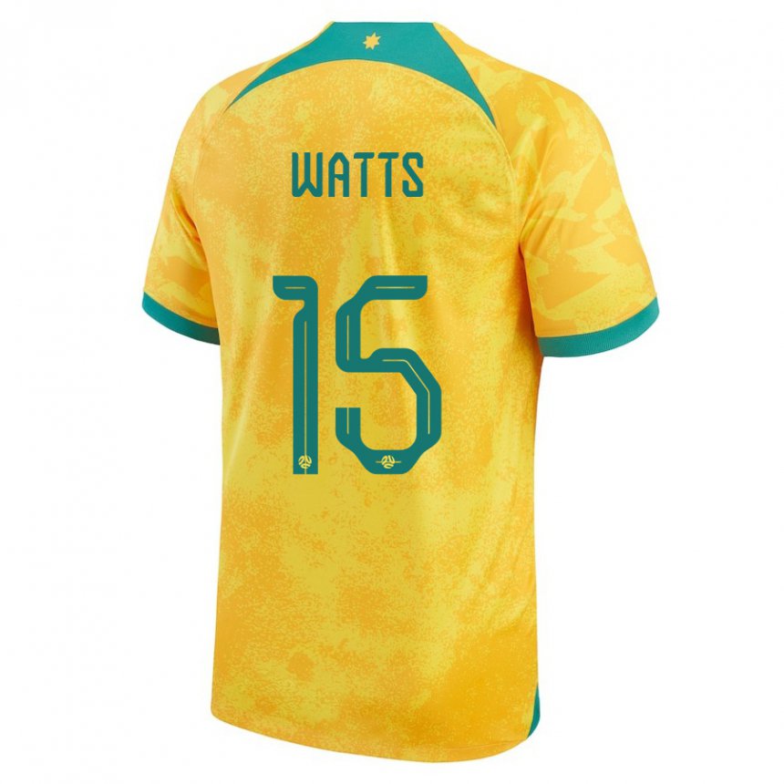 Miesten Australian Caleb Watts #15 Kultainen Kotipaita 22-24 Lyhythihainen Paita T-paita