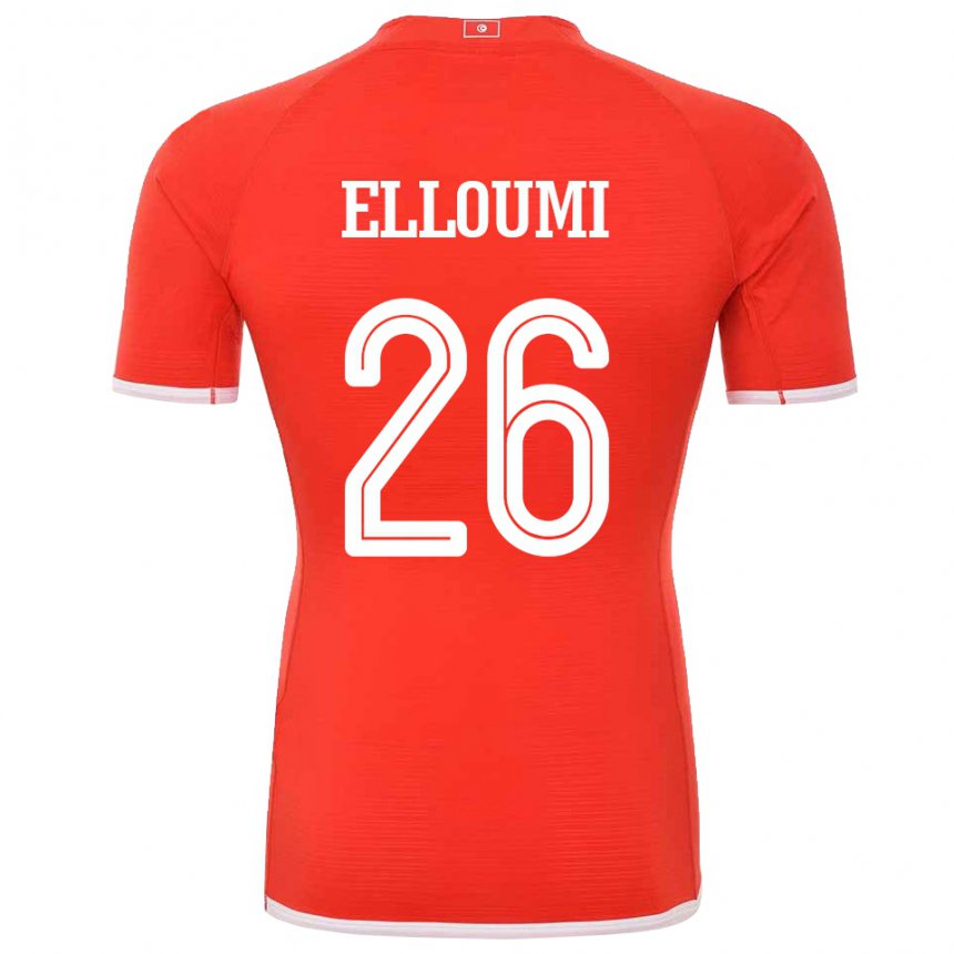 Miesten Tunisian Khalil Elloumi #26 Punainen Kotipaita 22-24 Lyhythihainen Paita T-paita