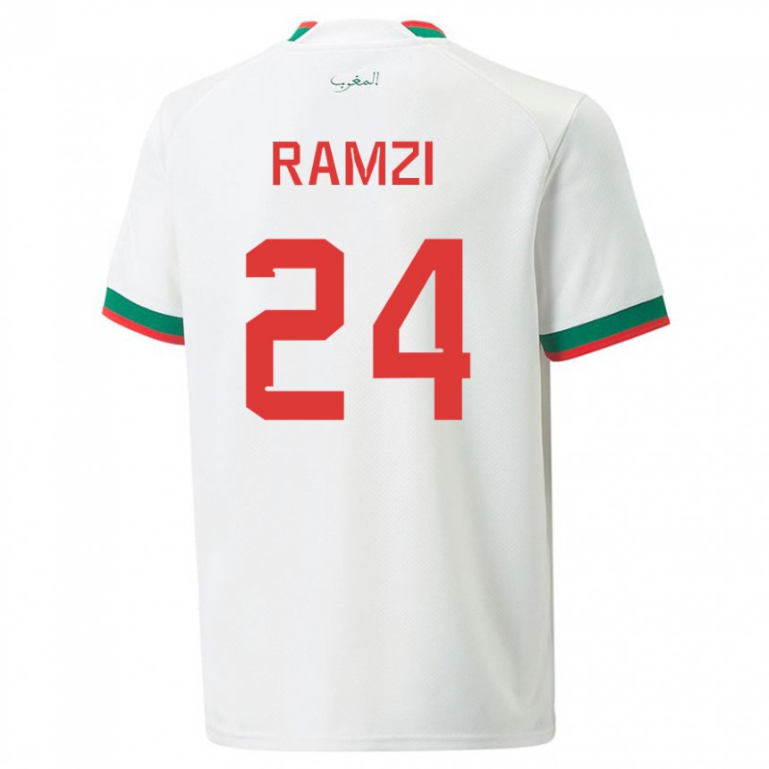 Miesten Marokon Achraf Ramzi #24 Valkoinen Vieraspaita 22-24 Lyhythihainen Paita T-paita