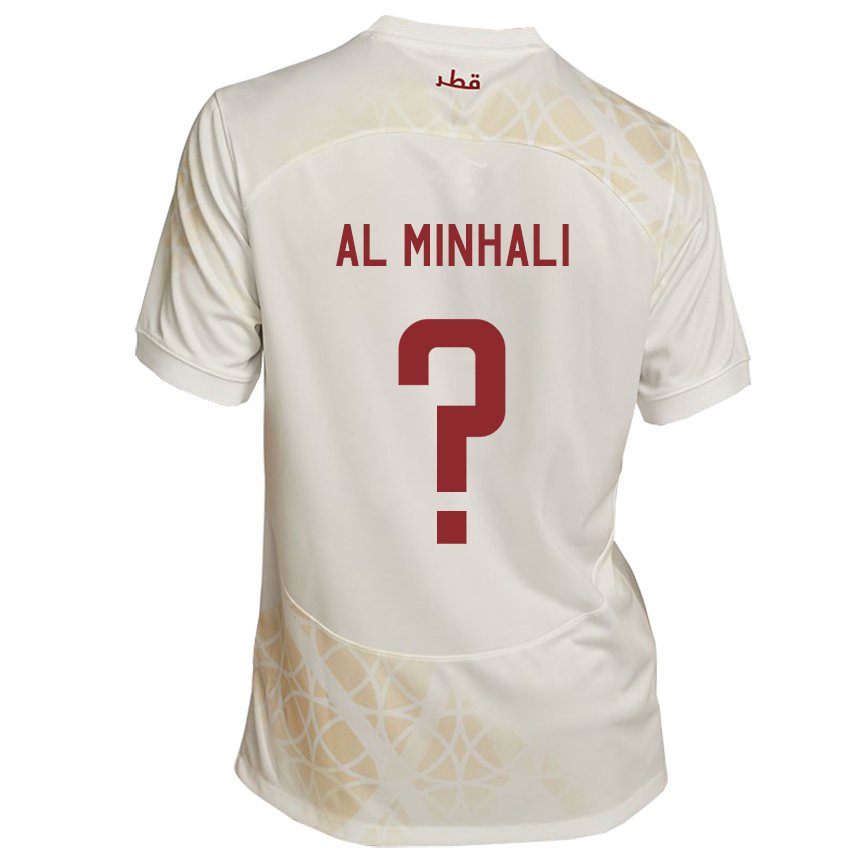 Miesten Qatarin Ahmad Al Minhali #0 Kultainen Beige Vieraspaita 22-24 Lyhythihainen Paita T-paita