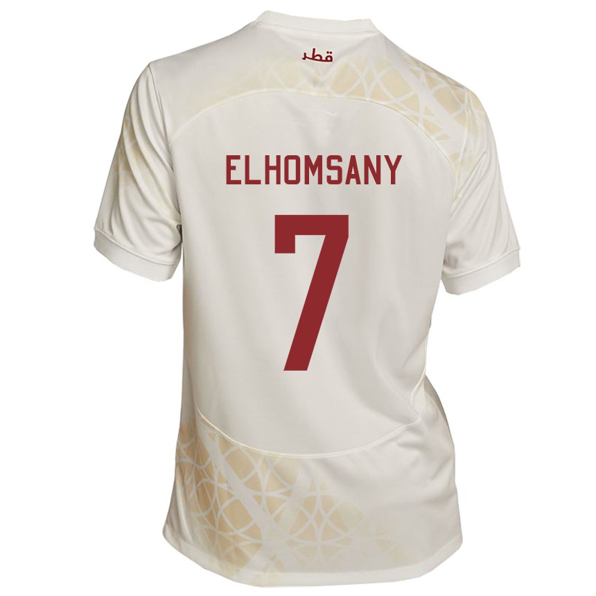 Miesten Qatarin Yasmeen Elhomsany #7 Kultainen Beige Vieraspaita 22-24 Lyhythihainen Paita T-paita