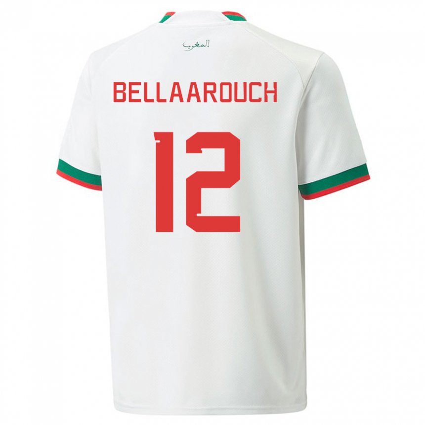 Miesten Marokon Alaa Bellaarouch #12 Valkoinen Vieraspaita 22-24 Lyhythihainen Paita T-paita
