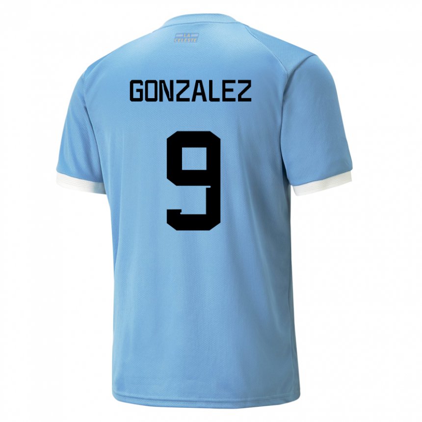 Naisten Uruguayn Pamela Gonzalez #9 Sininen Kotipaita 22-24 Lyhythihainen Paita T-paita