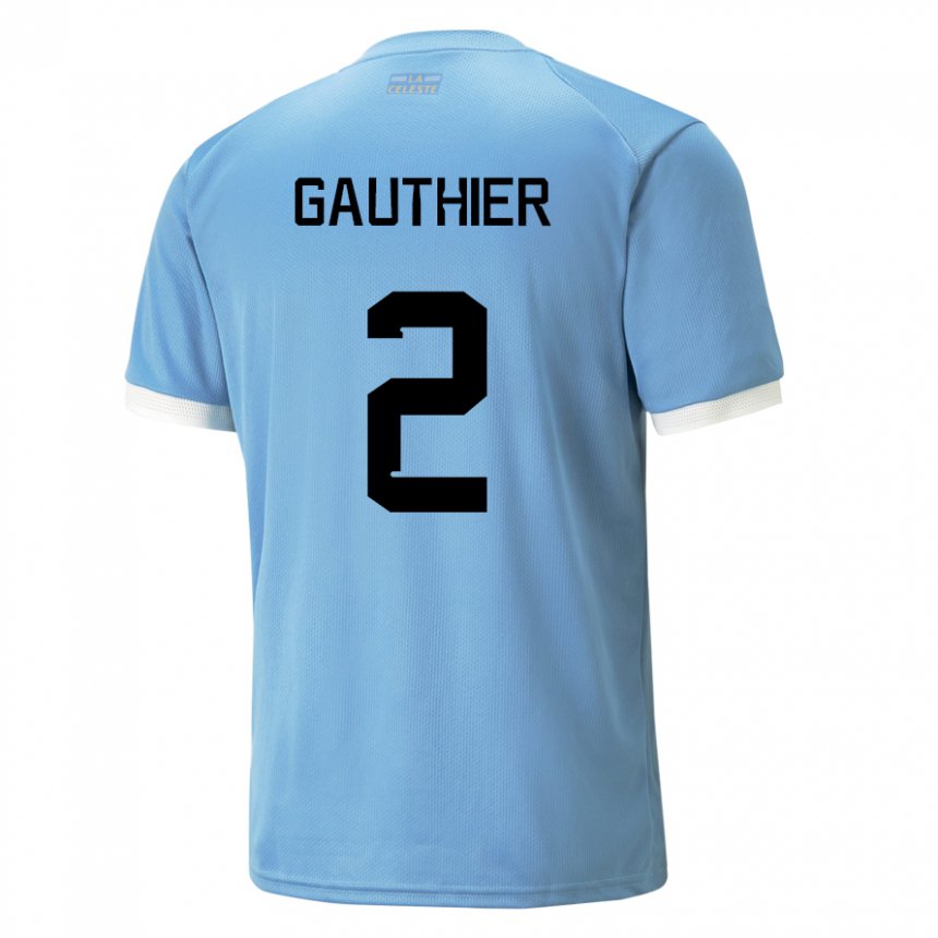 Naisten Uruguayn Valentin Gauthier #2 Sininen Kotipaita 22-24 Lyhythihainen Paita T-paita