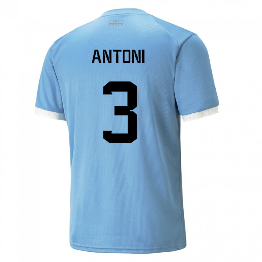 Naisten Uruguayn Mateo Antoni #3 Sininen Kotipaita 22-24 Lyhythihainen Paita T-paita
