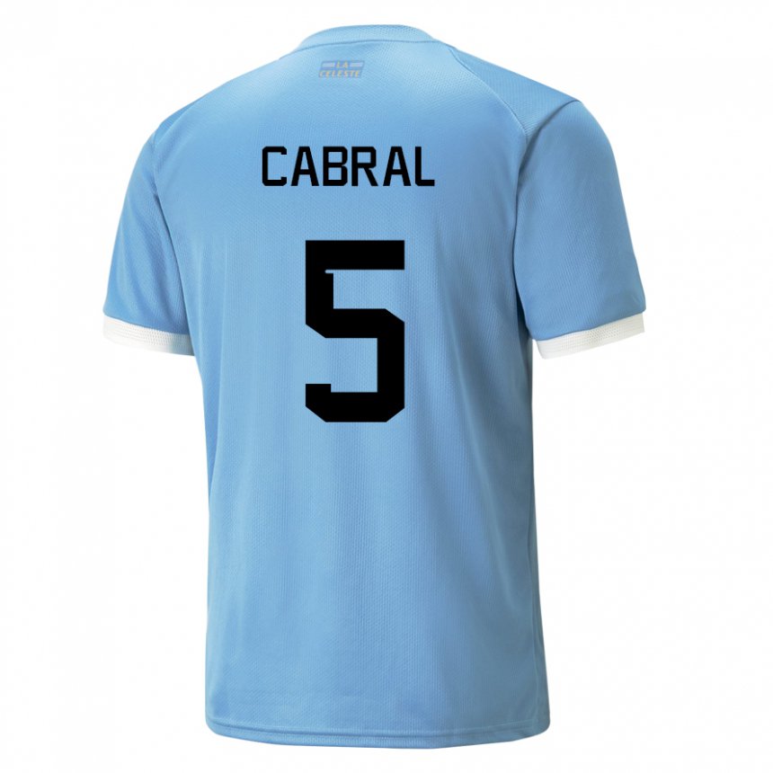 Naisten Uruguayn Maximo Cabral #5 Sininen Kotipaita 22-24 Lyhythihainen Paita T-paita