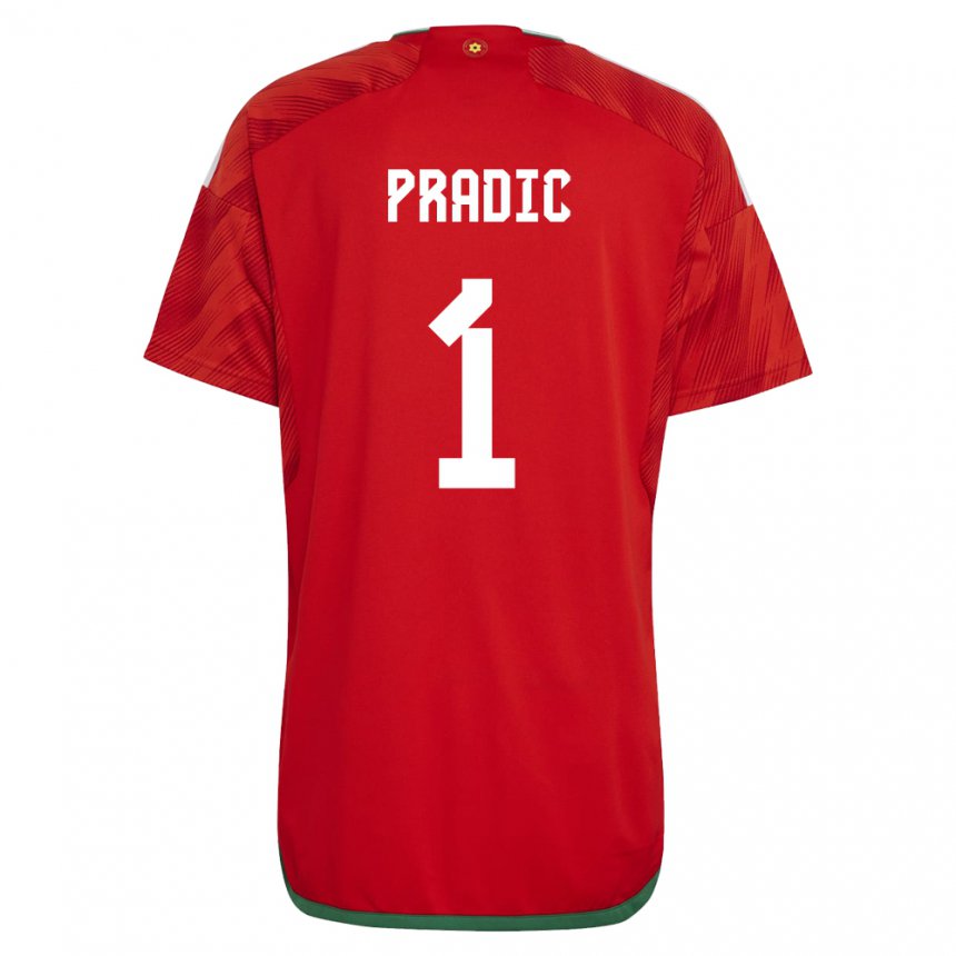 Naisten Walesin James Pradic #1 Punainen Kotipaita 22-24 Lyhythihainen Paita T-paita