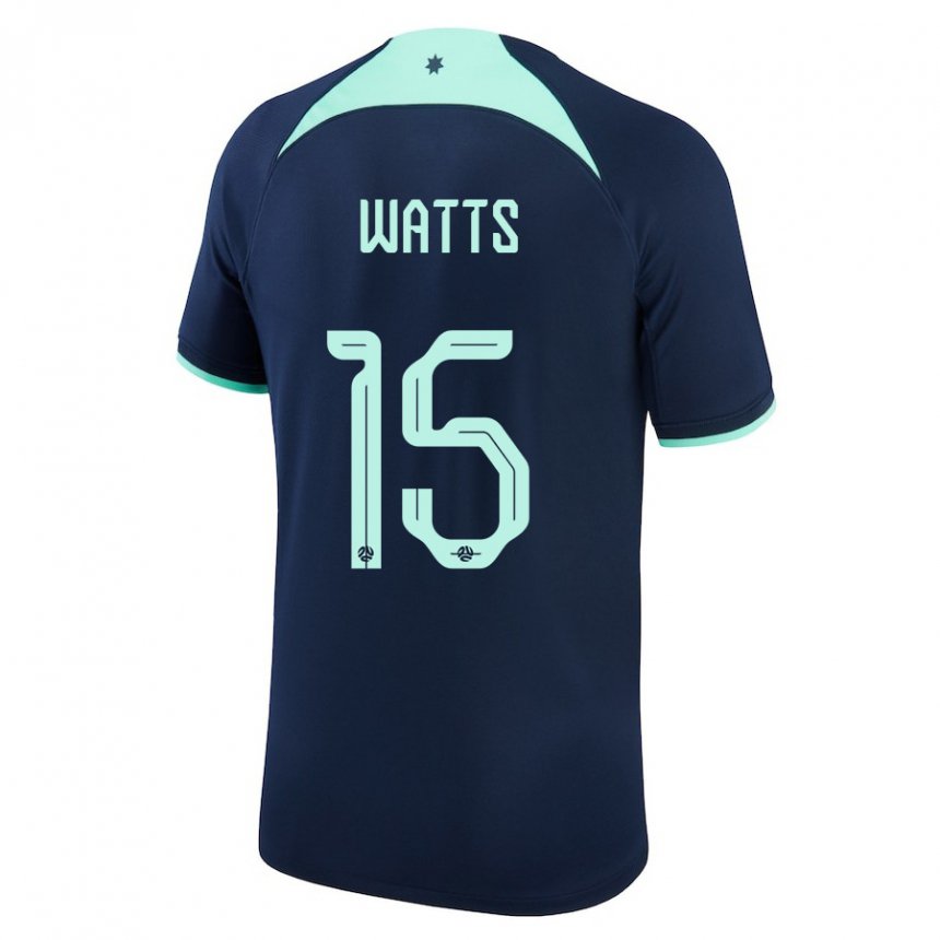Naisten Australian Caleb Watts #15 Tummansininen Vieraspaita 22-24 Lyhythihainen Paita T-paita
