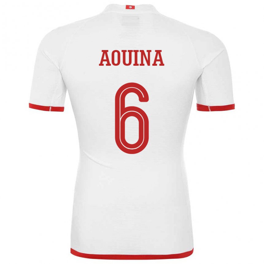 Naisten Tunisian Rania Aouina #6 Valkoinen Vieraspaita 22-24 Lyhythihainen Paita T-paita