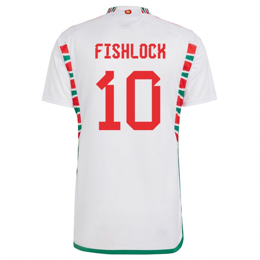 Naisten Walesin Jessica Fishlock #10 Valkoinen Vieraspaita 22-24 Lyhythihainen Paita T-paita