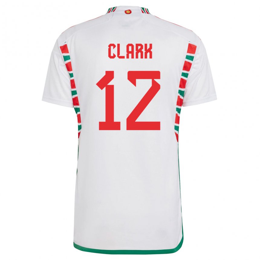 Naisten Walesin Olivia Clark #12 Valkoinen Vieraspaita 22-24 Lyhythihainen Paita T-paita