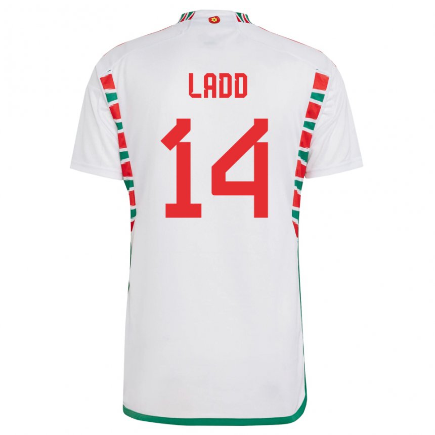 Naisten Walesin Hayley Ladd #14 Valkoinen Vieraspaita 22-24 Lyhythihainen Paita T-paita