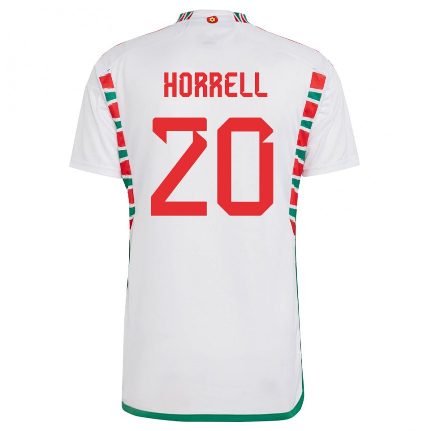 Naisten Walesin Grace Horrell #20 Valkoinen Vieraspaita 22-24 Lyhythihainen Paita T-paita