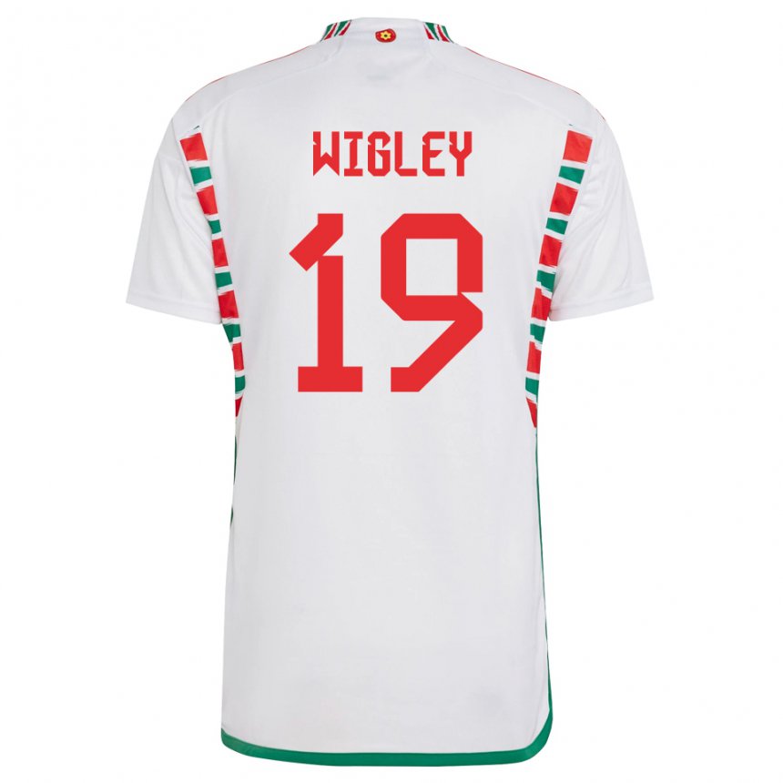Naisten Walesin Morgan Wigley #19 Valkoinen Vieraspaita 22-24 Lyhythihainen Paita T-paita