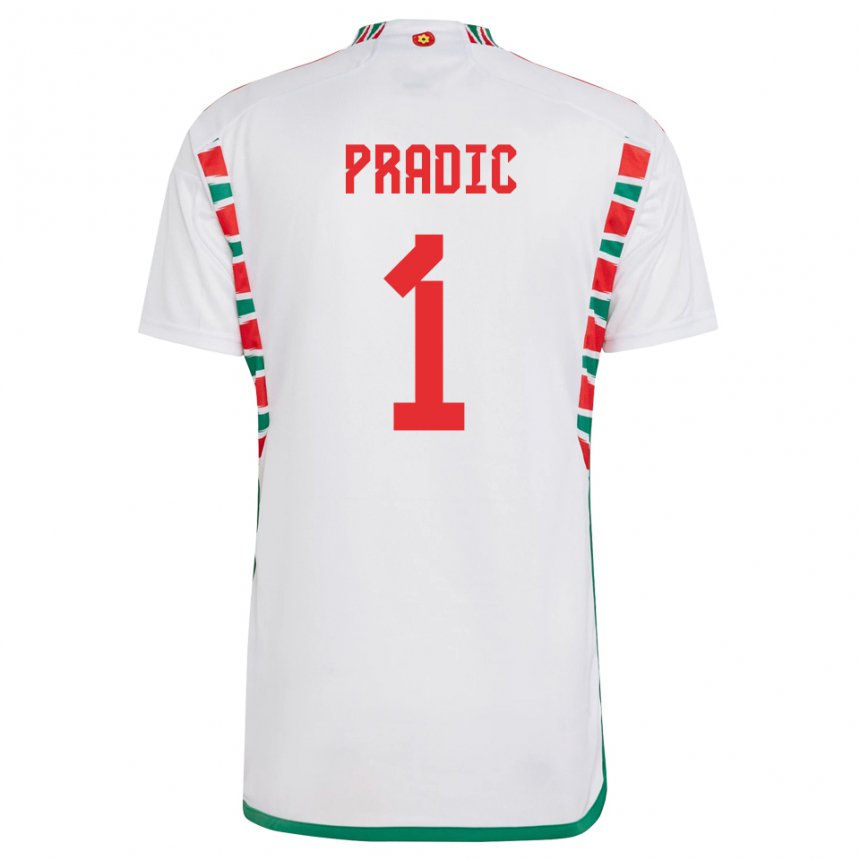 Naisten Walesin James Pradic #1 Valkoinen Vieraspaita 22-24 Lyhythihainen Paita T-paita