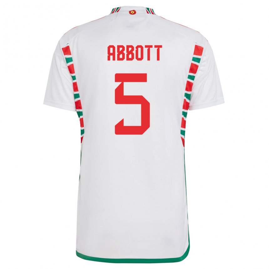 Naisten Walesin George Abbott #5 Valkoinen Vieraspaita 22-24 Lyhythihainen Paita T-paita