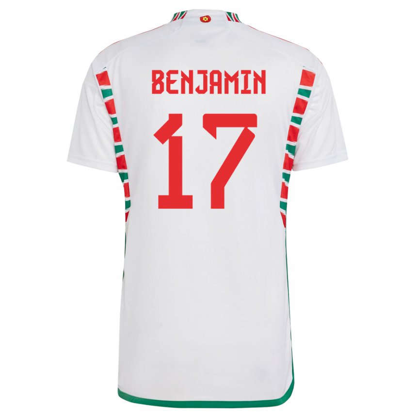 Naisten Walesin Omari Benjamin #17 Valkoinen Vieraspaita 22-24 Lyhythihainen Paita T-paita