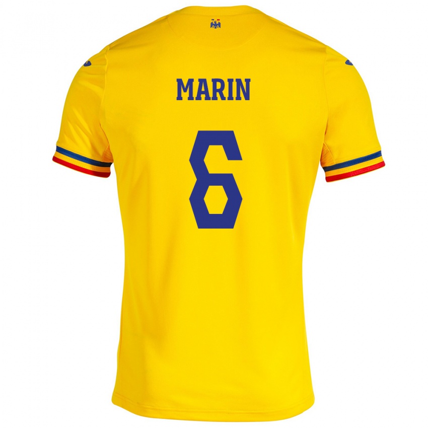 Lapset Romania Marius Marin #6 Keltainen Kotipaita 24-26 Lyhythihainen Paita T-Paita