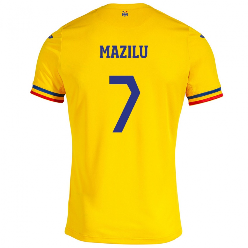 Lapset Romania Adrian Mazilu #7 Keltainen Kotipaita 24-26 Lyhythihainen Paita T-Paita