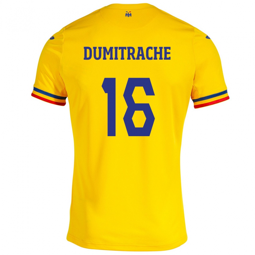Naisten Romania Valentin Dumitrache #16 Keltainen Kotipaita 24-26 Lyhythihainen Paita T-Paita