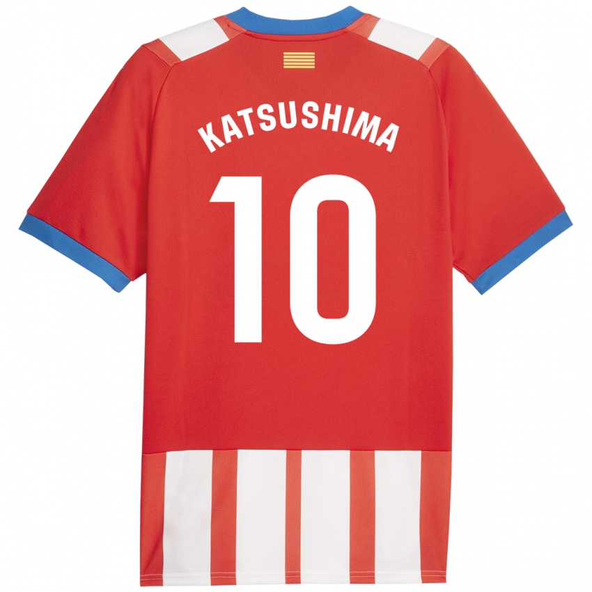 Naisten Shinnosuke Katsushima #10 Punainen Valkoinen Kotipaita 2023/24 Lyhythihainen Paita T-Paita