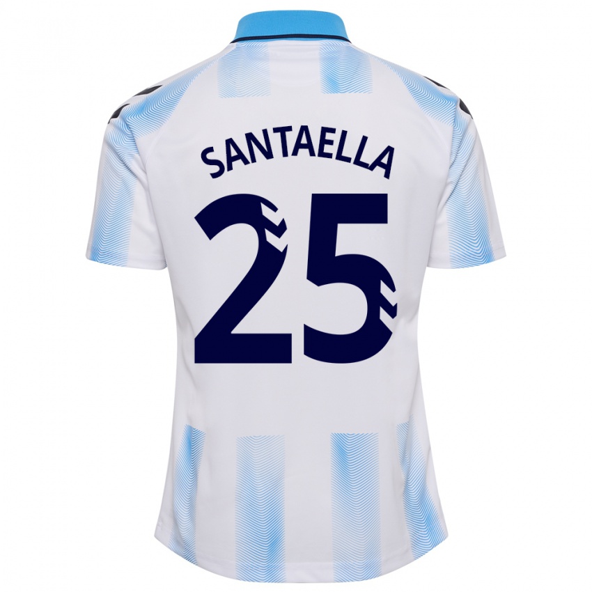 Naisten Miguel Ángel Santaella #25 Valkoinen Sininen Kotipaita 2023/24 Lyhythihainen Paita T-Paita