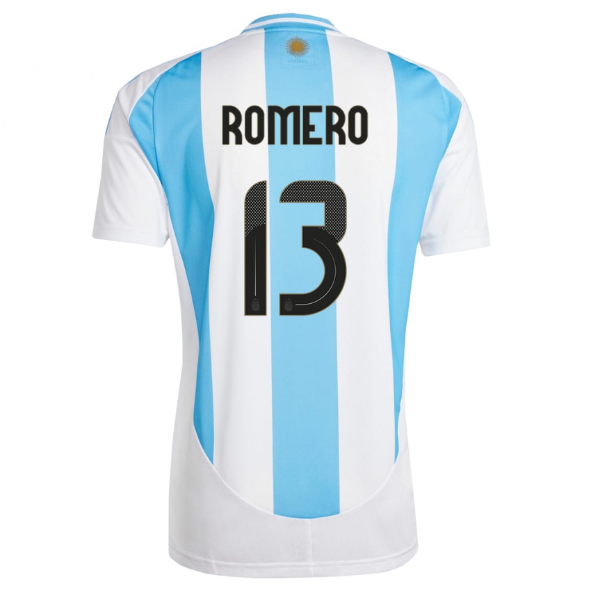 Lapset Argentiina Cristian Romero #13 Valkoinen Sininen Kotipaita 24-26 Lyhythihainen Paita T-Paita