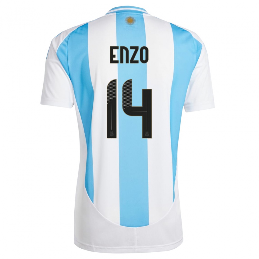 Lapset Argentiina Enzo Fernandez #14 Valkoinen Sininen Kotipaita 24-26 Lyhythihainen Paita T-Paita