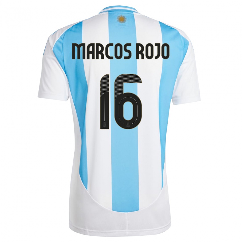 Lapset Argentiina Marcos Rojo #16 Valkoinen Sininen Kotipaita 24-26 Lyhythihainen Paita T-Paita
