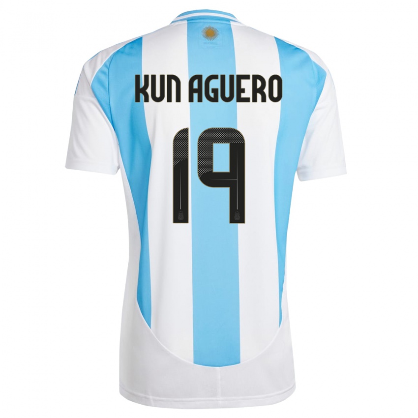 Lapset Argentiina Sergio Aguero #19 Valkoinen Sininen Kotipaita 24-26 Lyhythihainen Paita T-Paita